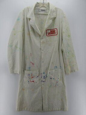 VTG Ben & Jerrys Wrangler Jacket Small Uniform Lab Work Coat Paint Splatter*